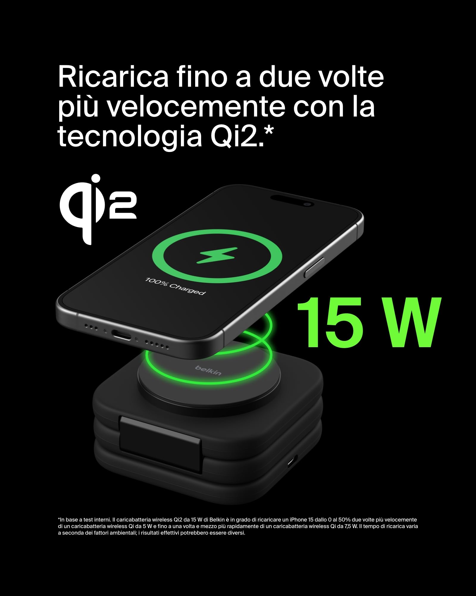 Belkin BoostCharge Pro Caricabatteria Wireless pieghevole da viaggio 3 in 1 con Qi2, 15W, tappetino di ricarica wireless MagSafe per iPhone 17, Air, Pixelsnap, Apple Watch e AirPods
