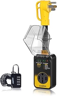 RV Surge Protector 50 Amp, Upgraded 8400 Joules with Waterproof Cover and Anti-Theft Cable Lock, UL and RoHS Certified Power Voltage Protector with RV Circuit Analyzer for RV, Camper, Trailer