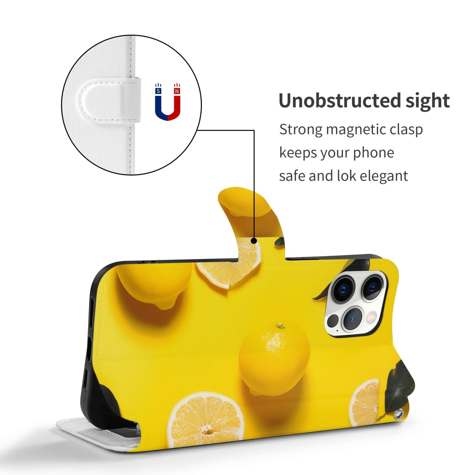 DCEHGEW Yellow Lemon Print Wallet Case for iPhone 12 Pro