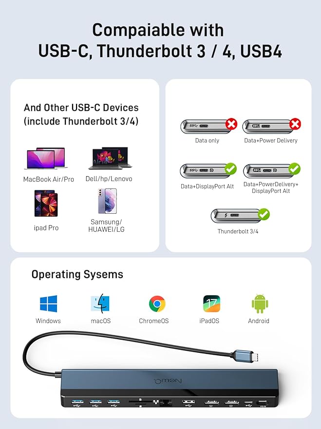 Estación de Acoplamiento USB C Dual Monitor 12 en 1 con Cargador 100W miniatura 8