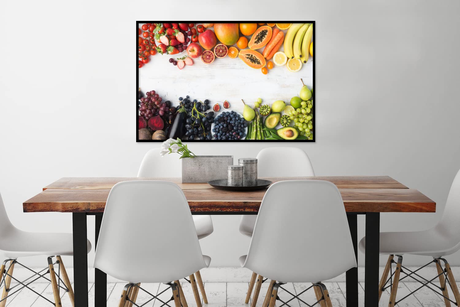 MuchoWow Poster Bilder Wanddeko Deko Wohnzimmer 120x80 cm Obst - Regenbogen - Erdbeere - Weintrauben - Papaya