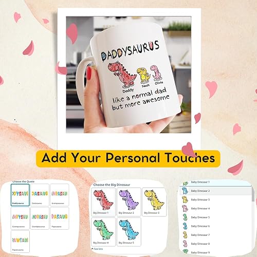 Miniatura 2 de GOSSBY Taza personalizada (8 dinosaurios bebés) ... Like a normal dad but more awesome - Taza personalizada para padres, dinosaurio para papá y