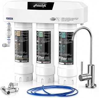 Frizzlife SP99 Untertisch Wasserfilter mit Wasserhahn, 3-stufige 0,5 Mikron Wasserfilter Trinkwasser, NSF/ANSI 42&53 Zertifiziert, Entfernt 99,99% Blei, Chlor, Chloramin, Fluorid