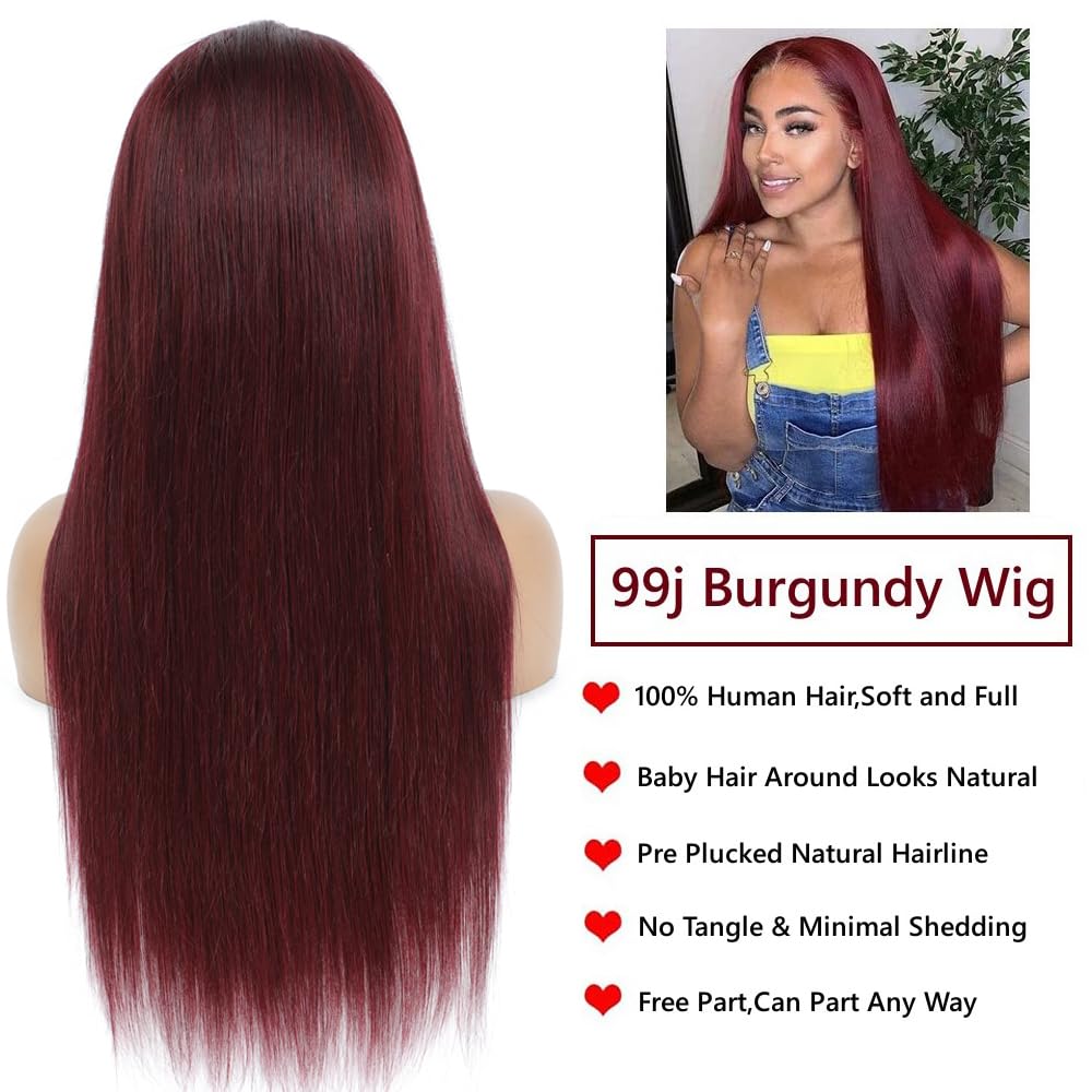 Amazon.com : Burgundy Straight Lace Front Wigs Human Hair 