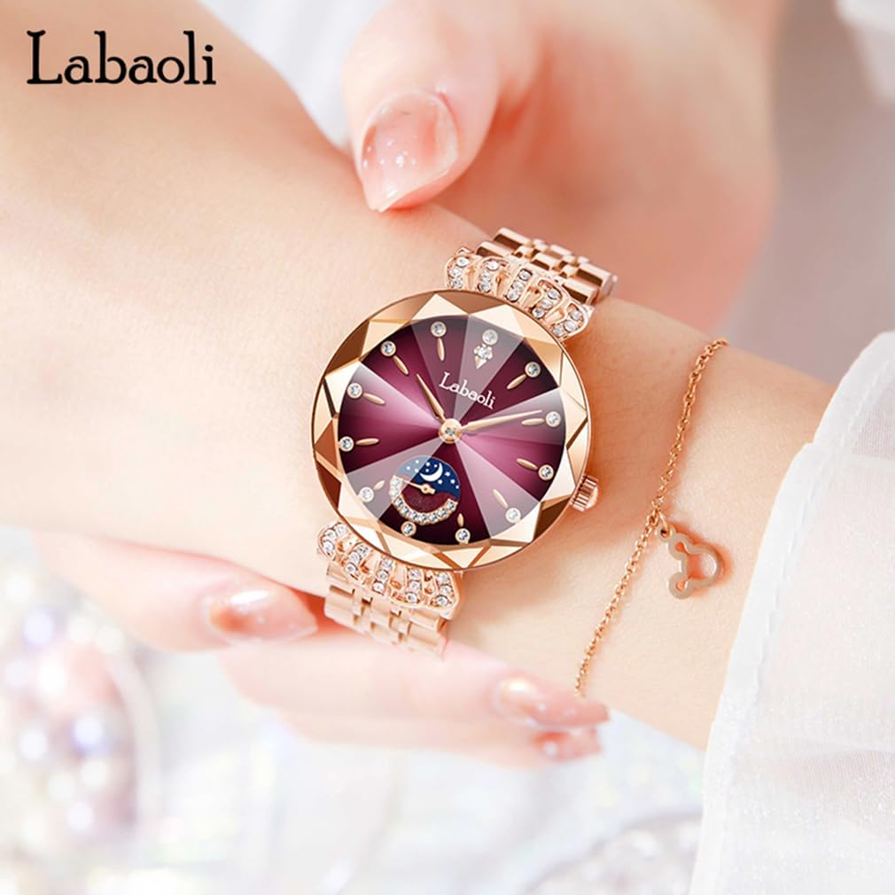 Watches for Women Rose Gold Stainless Ladies Female Fashion Luxury Diamond Dress Business Waterproof Quartz Girls Crystal Blue Wrist Watch