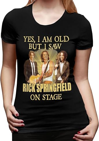 Womens Rick Music Springfield Short-Sleeve T-Shirts Tops,Cute Crewneck Graphic Tee Shirts for Women Adult Large Black T-Shirts