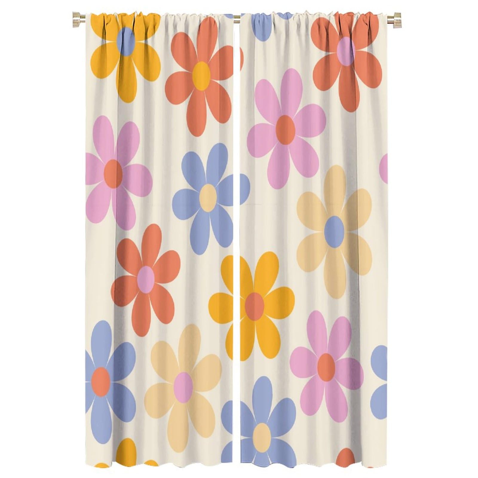 HZOHNAGO Retro 70s Groovy Floral Curtains Hippie Colorful Flowers Pattern Blackout Print Rod Pocket Window Drapes for Bedroom Living Room 42x63in