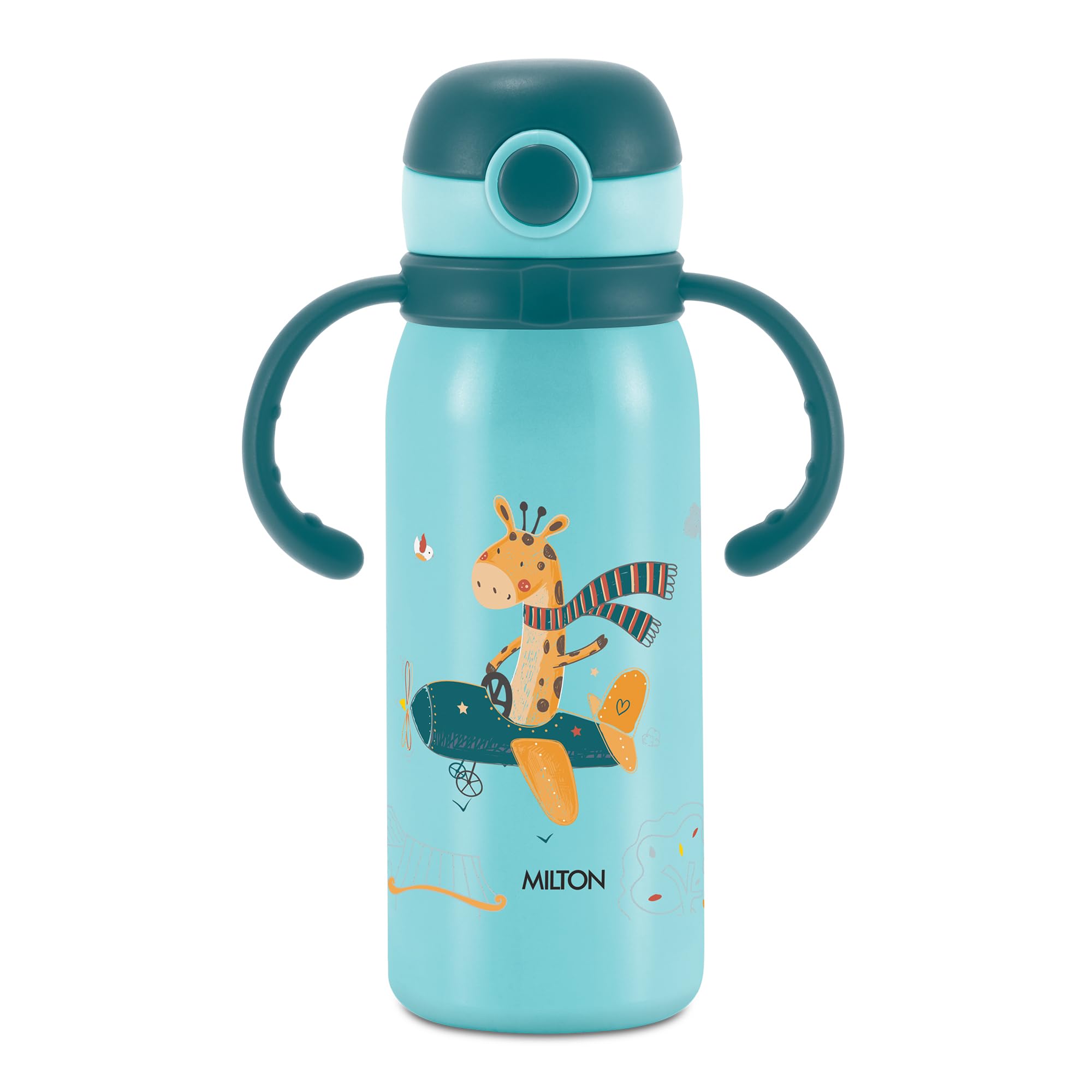 Milton Kiddo 450 Thermosteel Vacuum Insulated Water Bottle with Spout Lid and Straw, 1 Piece, 435 ml, Blue, Easy Grip, Leak Proof, Hot or Cold, School, Travel Bottle, Sipper Bottle for Kids