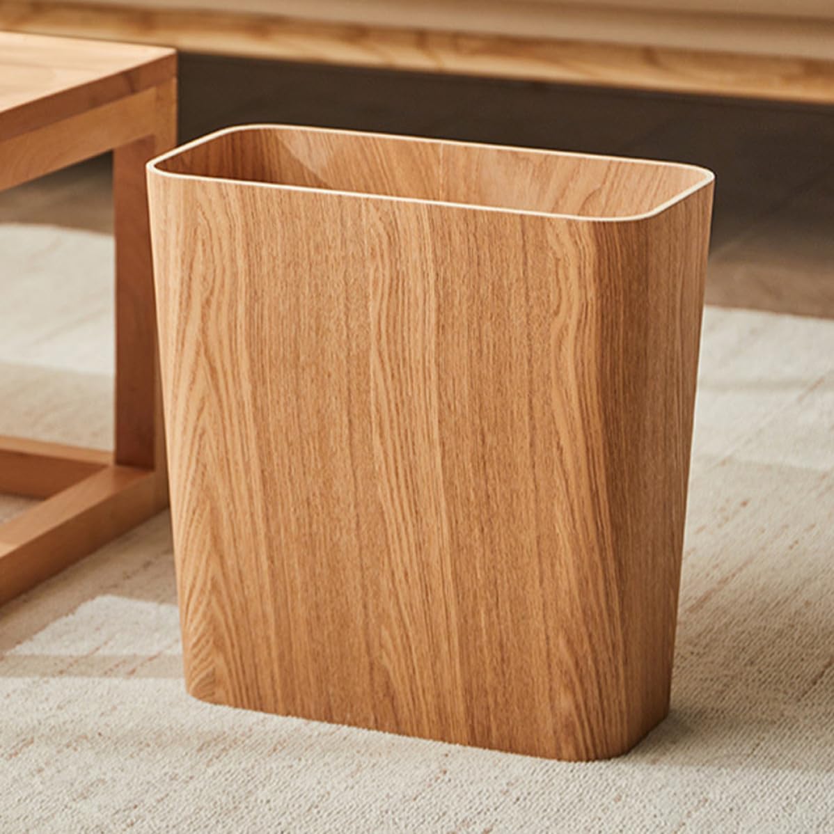 ORFOFE Holzmülleimer für Haushalt, Schmale Form, Khaki, Holz | Praktisch und Stabil, Verhindert Papieransammlung, Schlichtes Modernes Design