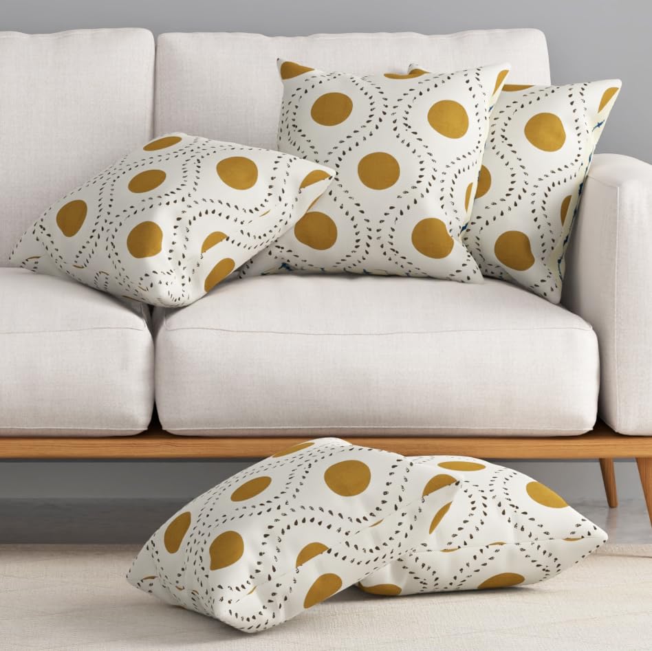 Image of HUESLAND Premium Cotton Cushion Cover 16 inch x 16 inch | Decorative Square Throw Pillow Covers Set for Sofa, Living Room & Bedroom | Set of 5 | Natural, Golden Ochre & Bistre