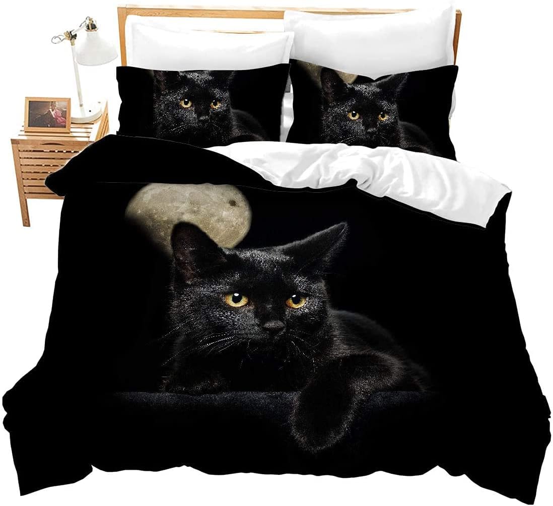 Cat Bedding For Girls Boys Cute Black Cat Pattern Bedspread 3 Piece