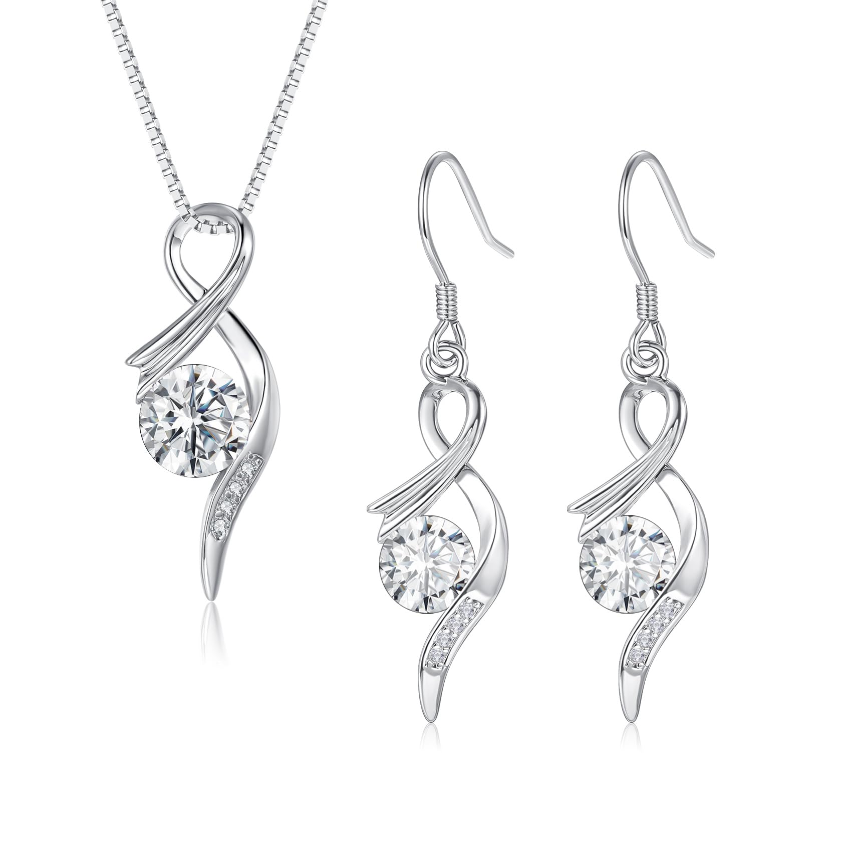 CangallWomen's Jewellery Set, 2 PCS Sterling Silver Necklace & Earrings with Cubic Zircon, 45cm Chain Pendant & Drop Earrings Gift for Birthday, Christmas