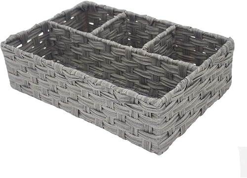 Cesta de papel higiénico para tapa de tanque, caja de almacenamiento tejida, contenedor de cubo, estante (gris, 1 unidad) (14.17 pulgadas de largo x