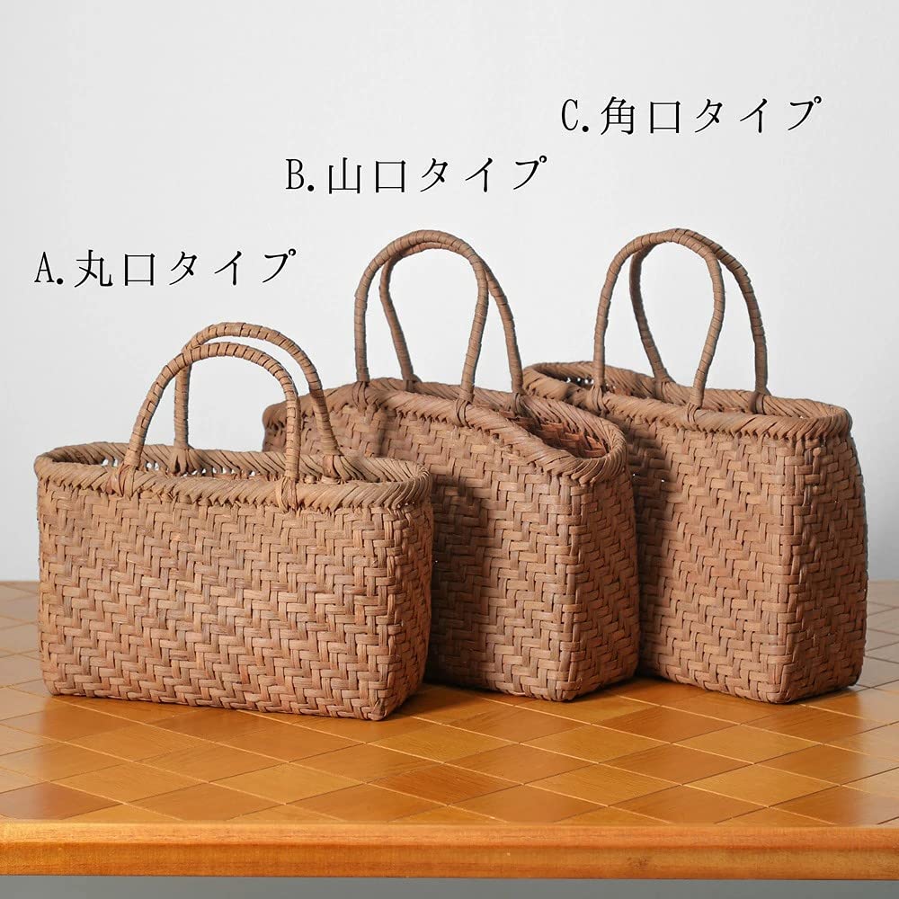 Amazon.co.jp: 純国産 山形県大井沢 山葡萄 かごバッグ 網代編み A.丸