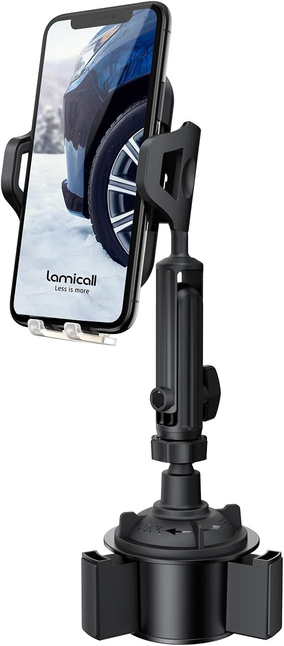 Lamicall Car Cup Holder Phone Mount - Cell Phone Cupholder Cradle with Extendable and Adjustable Arm, Compatible with iPhone 11 Pro Xs Max XR X 8 7 6 Plus, 4-6.5'' Smart Phones