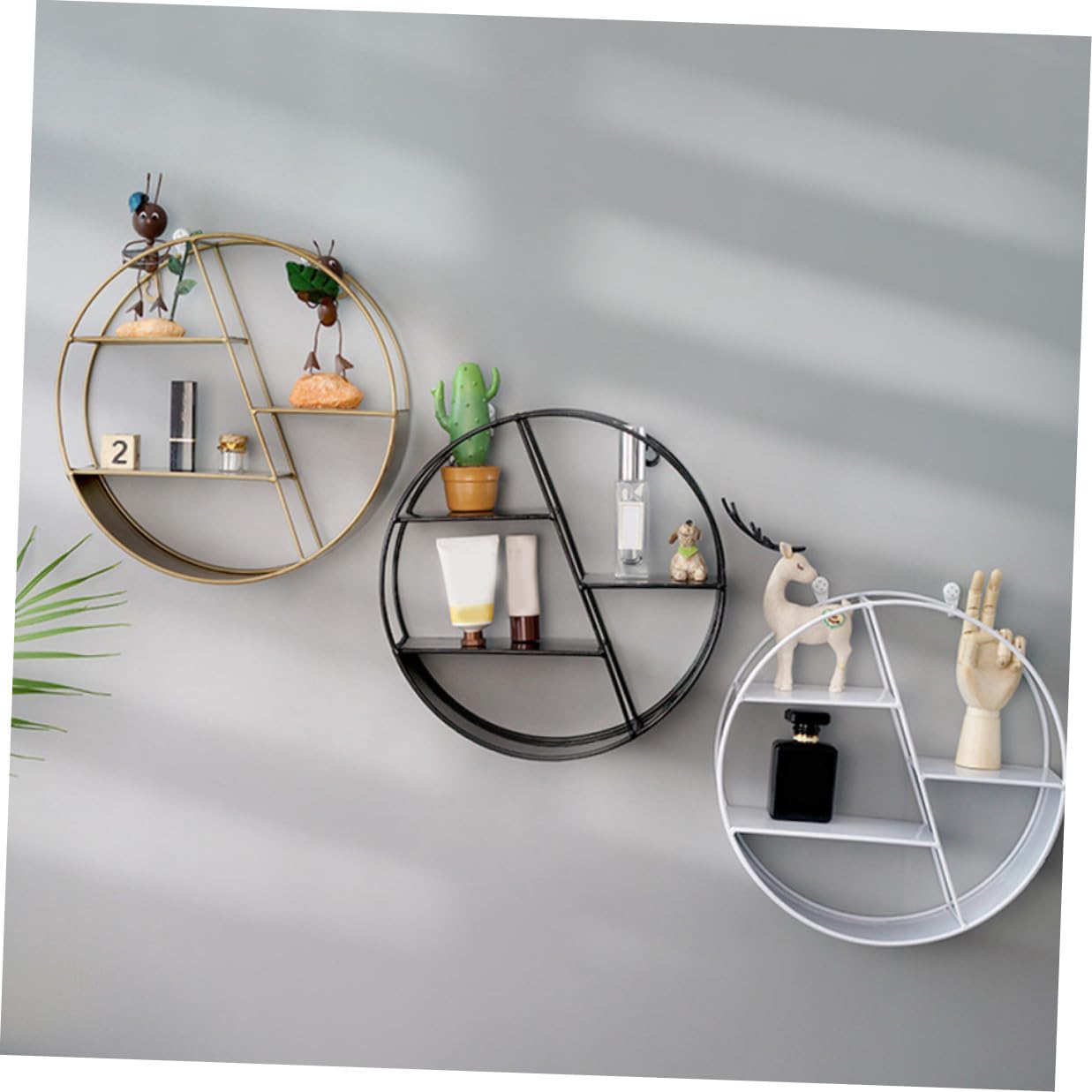 DECHOUS Roundness Storage Rack Wood and Iron Wall Mounted for Living Room image 2