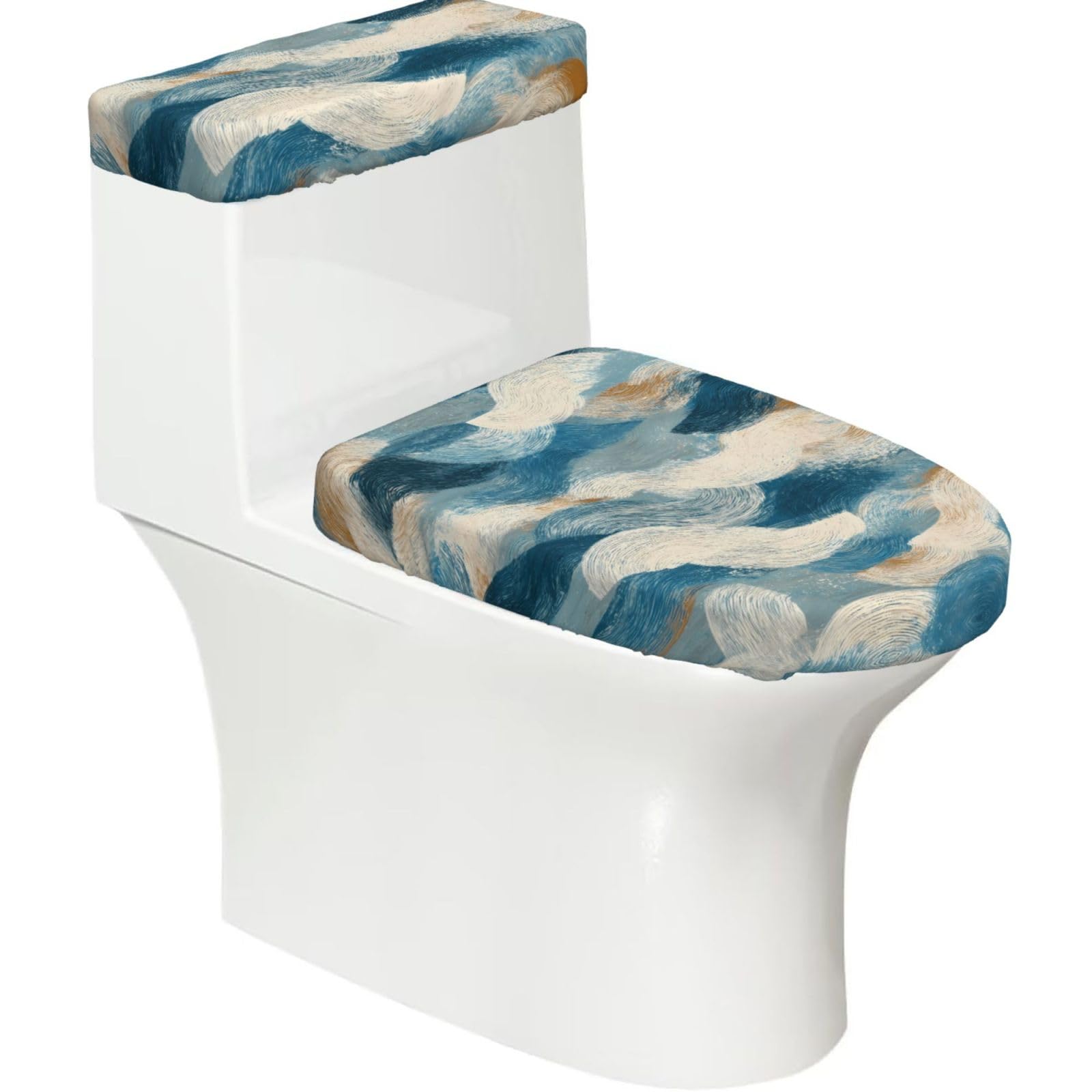 Mrowyc Black Blue Texture Printed Toilet Seat Set - Set Of 2 - Universal Toilet Seat Cover - Housewarming Birthday Christmas Gift