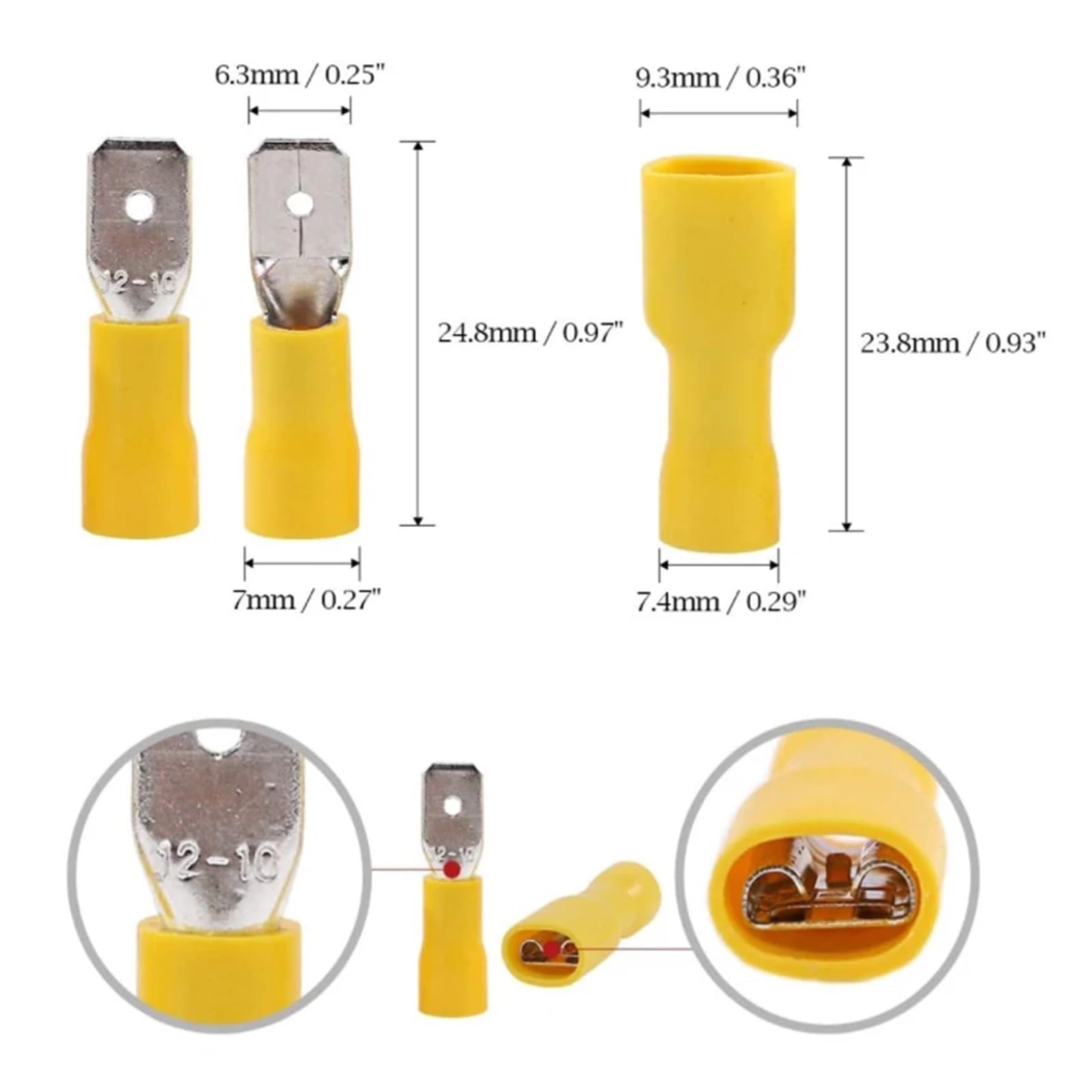 Terminal de crimpado eléctrico, Kit de terminales de engarce aislados de 300 Piezas, Extremo de Anillo de Pala Multicolor(50pcs SV5.5-10Yellow)