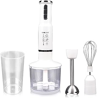 Funien Mélangeur à Main,Mélangeur à Main Multi-usages 750W 3 Vitesses réglable avec Moulin à Aliments Conteneur à Oeufs Fouet sans BPA