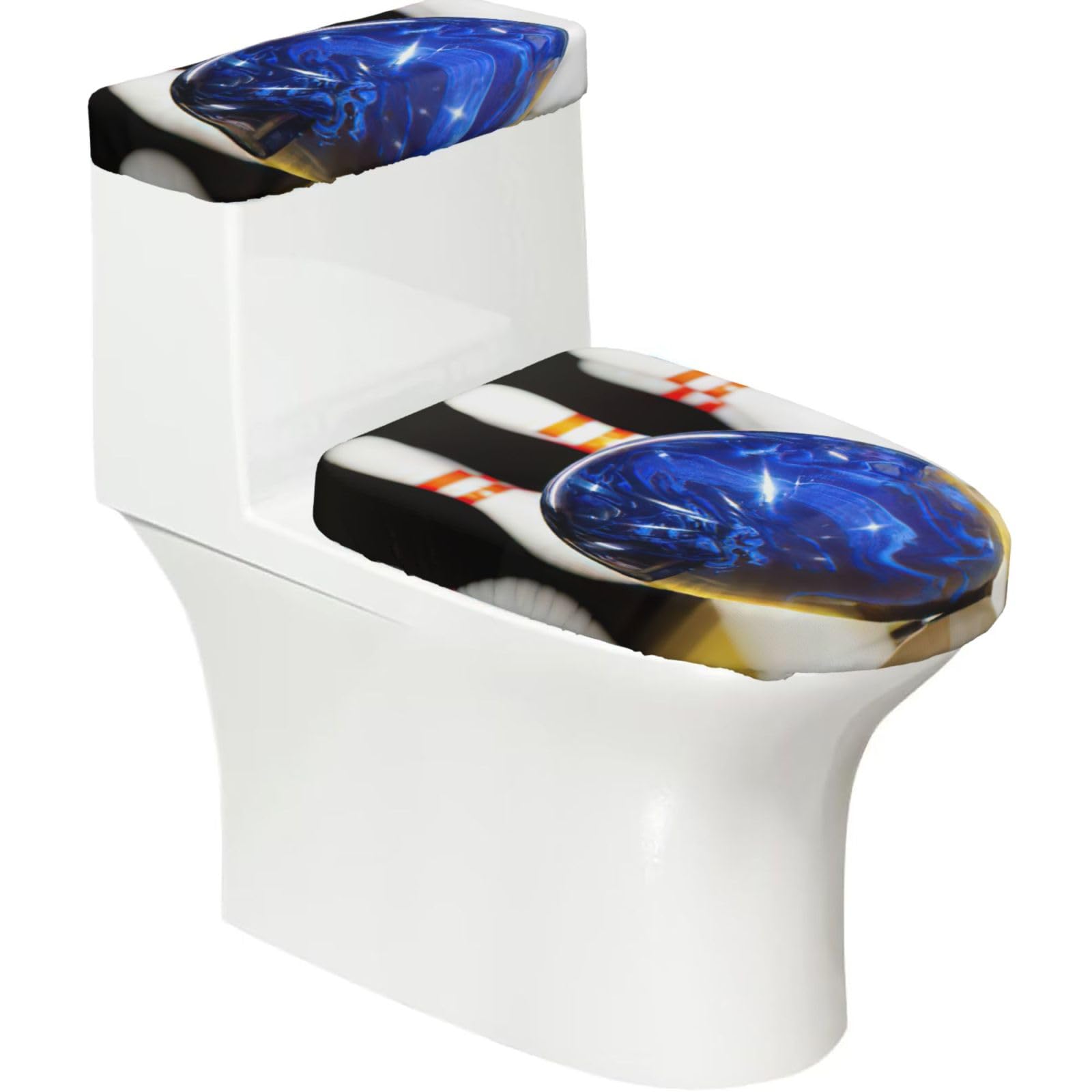 Bowling Print 2-Piece Stretch Toilet Cover Set, Elastic Breathable Toilet Seat and Tank Lid Protector