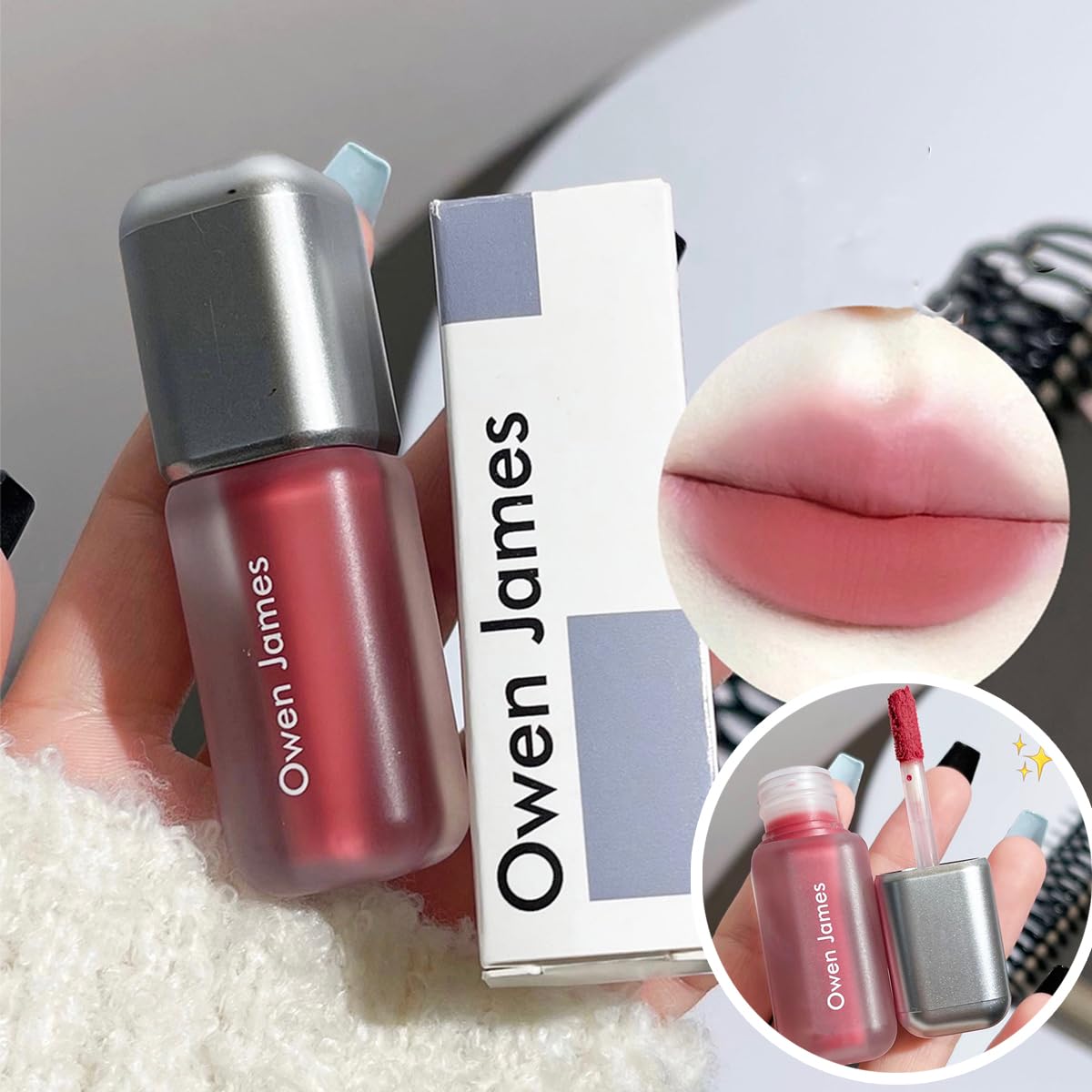 Juego de lápices labiales líquidos mate de 4 colores, brillo de labios coreano suave de terciopelo, taza antiadherente impermeable de larga duración, kit de regalo de maquillaje mate para 7