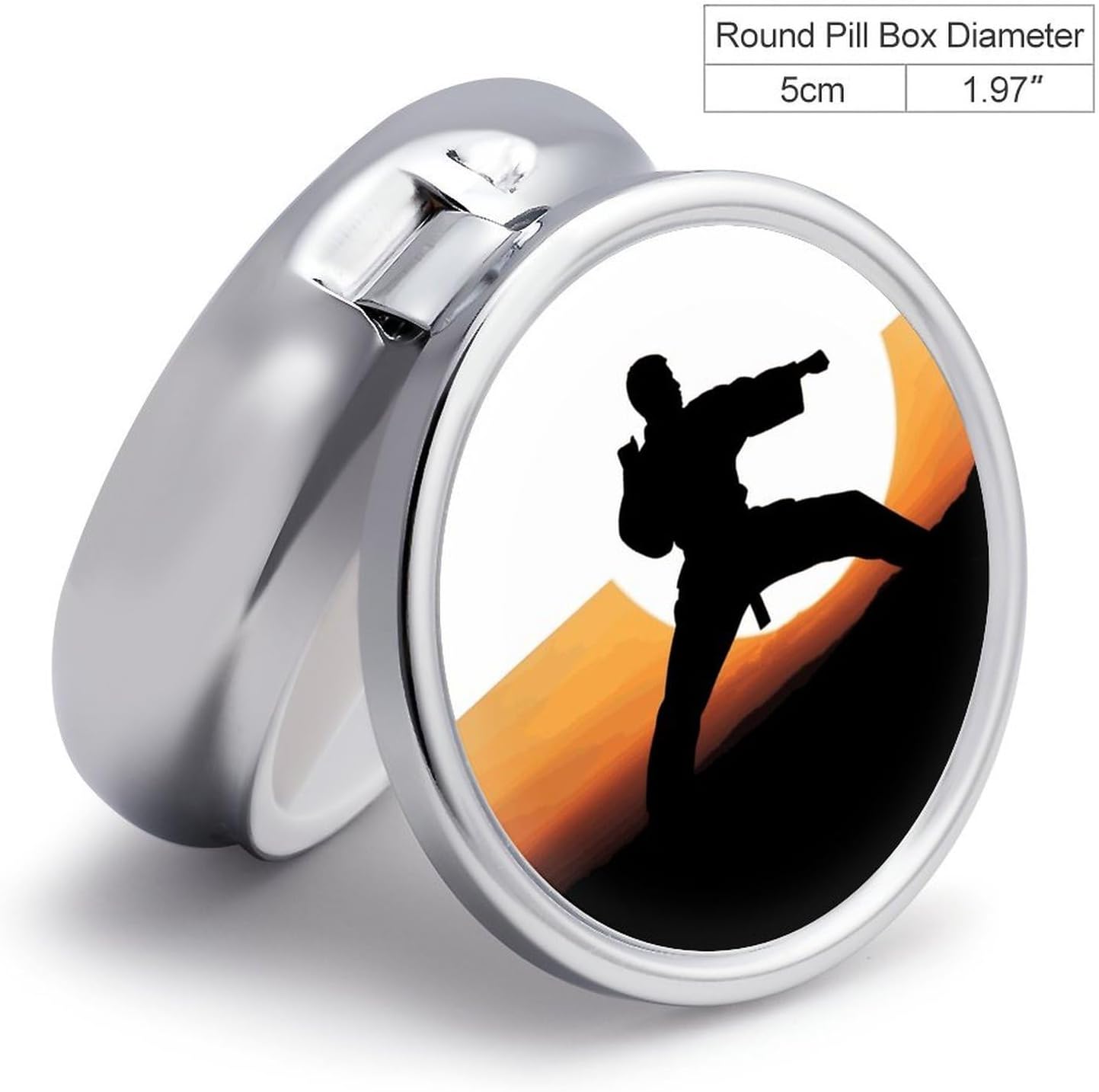 Round Silver Pill Box Small Pill Case for Purse and Pocket 3 Compartment image 2
