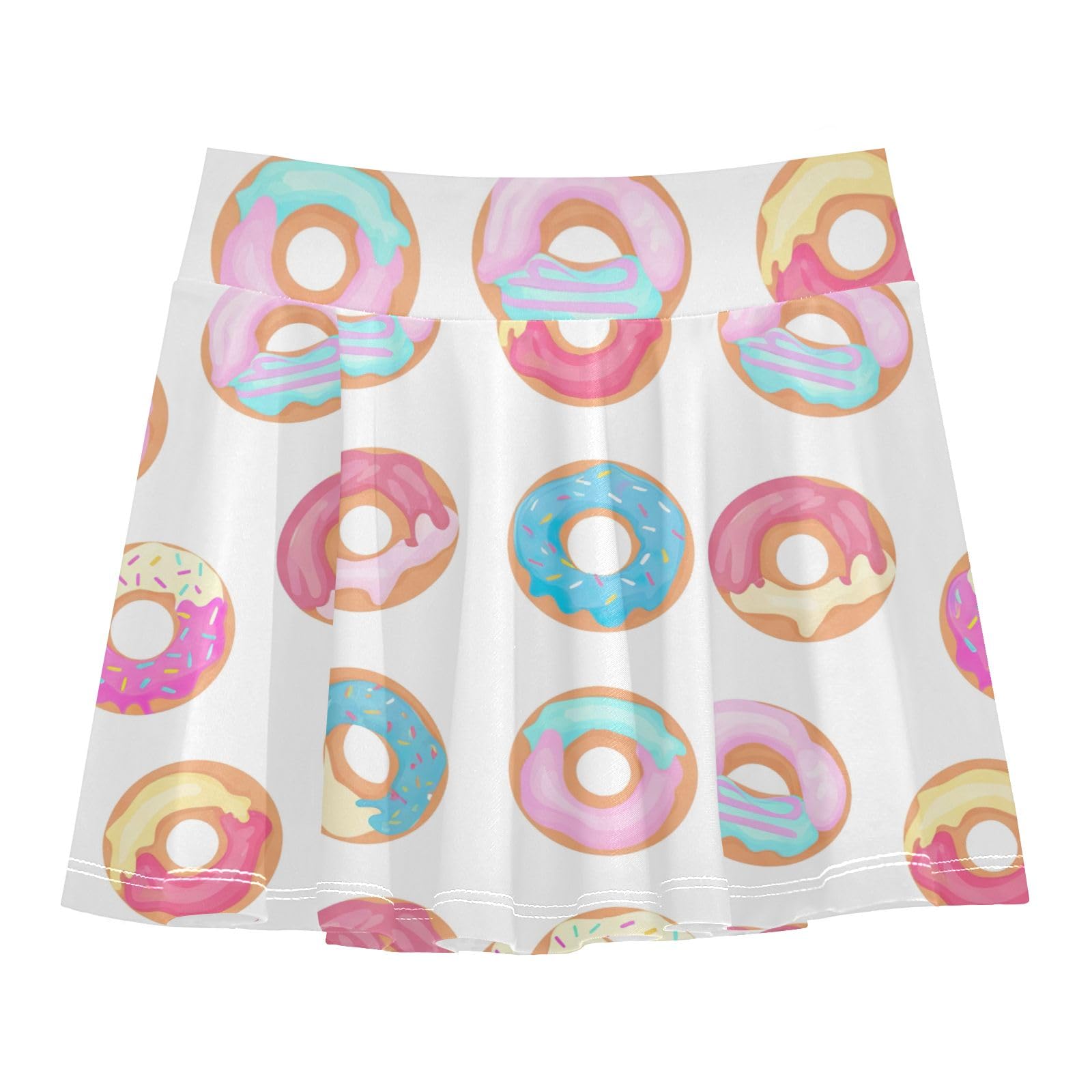 CHIFIGNO Little Girls Skorts High Waisted Tennis Skirts with Shorts Flowy Athletic Sport Skort Cute Pastel Donuts White Size 5-6