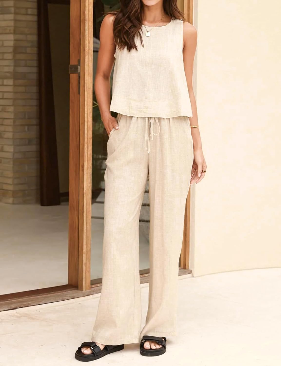 IDEALSANXUN Womens Linen Tank Tops Spring Summer Relaxed Fit Sleeveless Shirts - Image 6