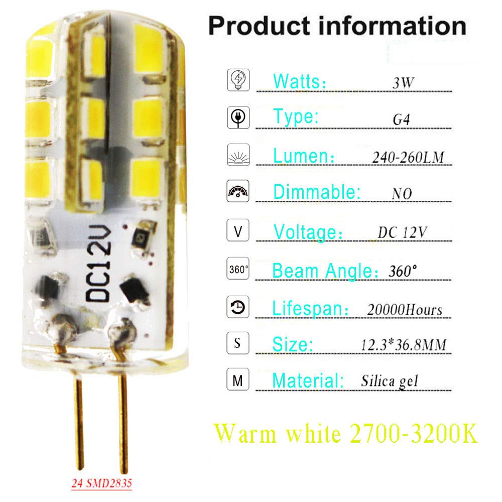6 Pack G4 LED Bulb Bi-Pin Base Light Bulb Lamps 3W DC 12V Equivalent to 30W Halogen Bulb — view 4