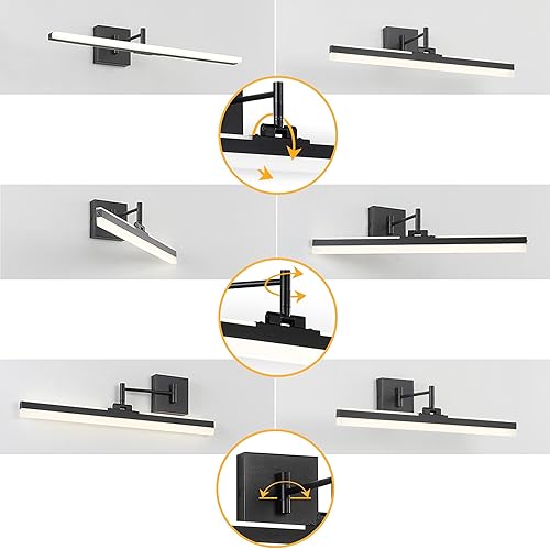 Miniatura 5 de Moderna lámpara de tocador negra ajustable LED para baño sobre espejo giratorio (negro, 23.6 pulgadas)