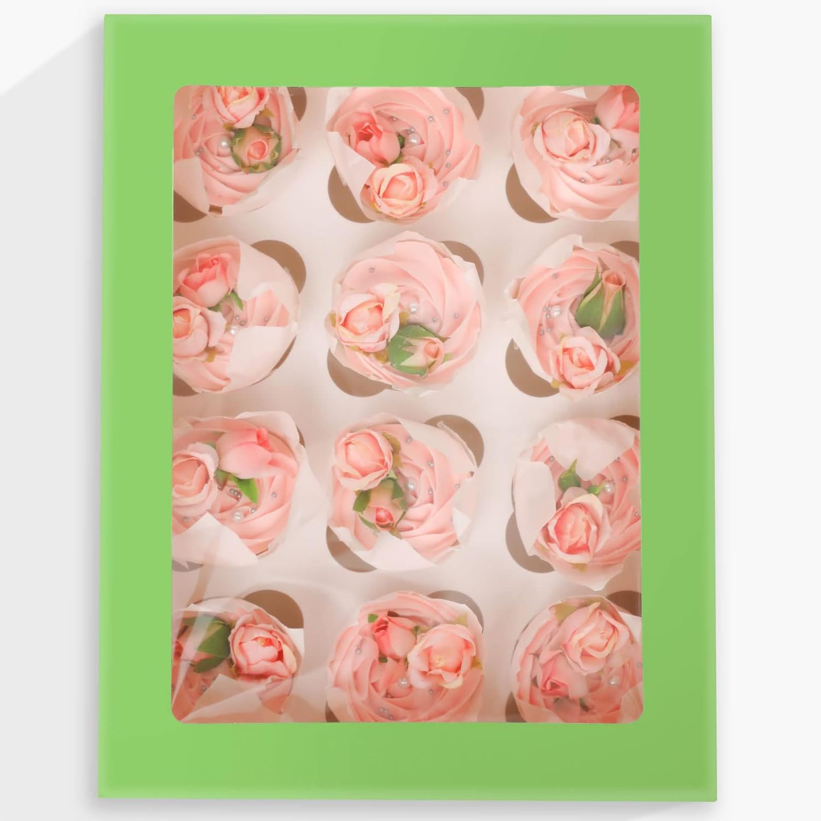 Bakepacker 12 Cupcake Containers 10-Packs Avocado Cupcake Box Cupcakes Carrier, 12 Cupcake Boxes with Window 13"x10"x3.5"（Auto-pop up）
