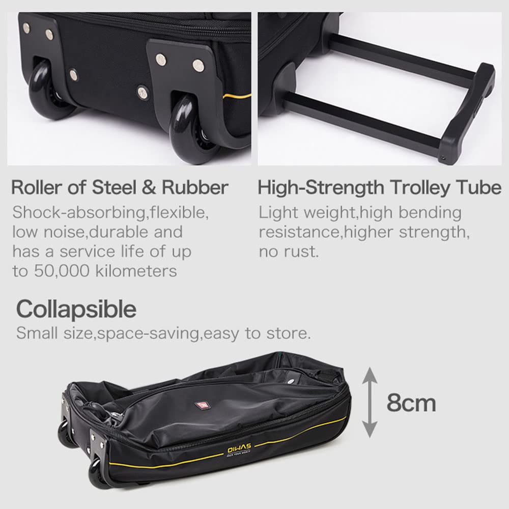 OIWAS Reisetasche mit Rollen kleine 45L Plus 10L Unisex Trolleyfunktion Tasche erweiterbares Business Trolley Handgepäck Damen und Herren Schwarz