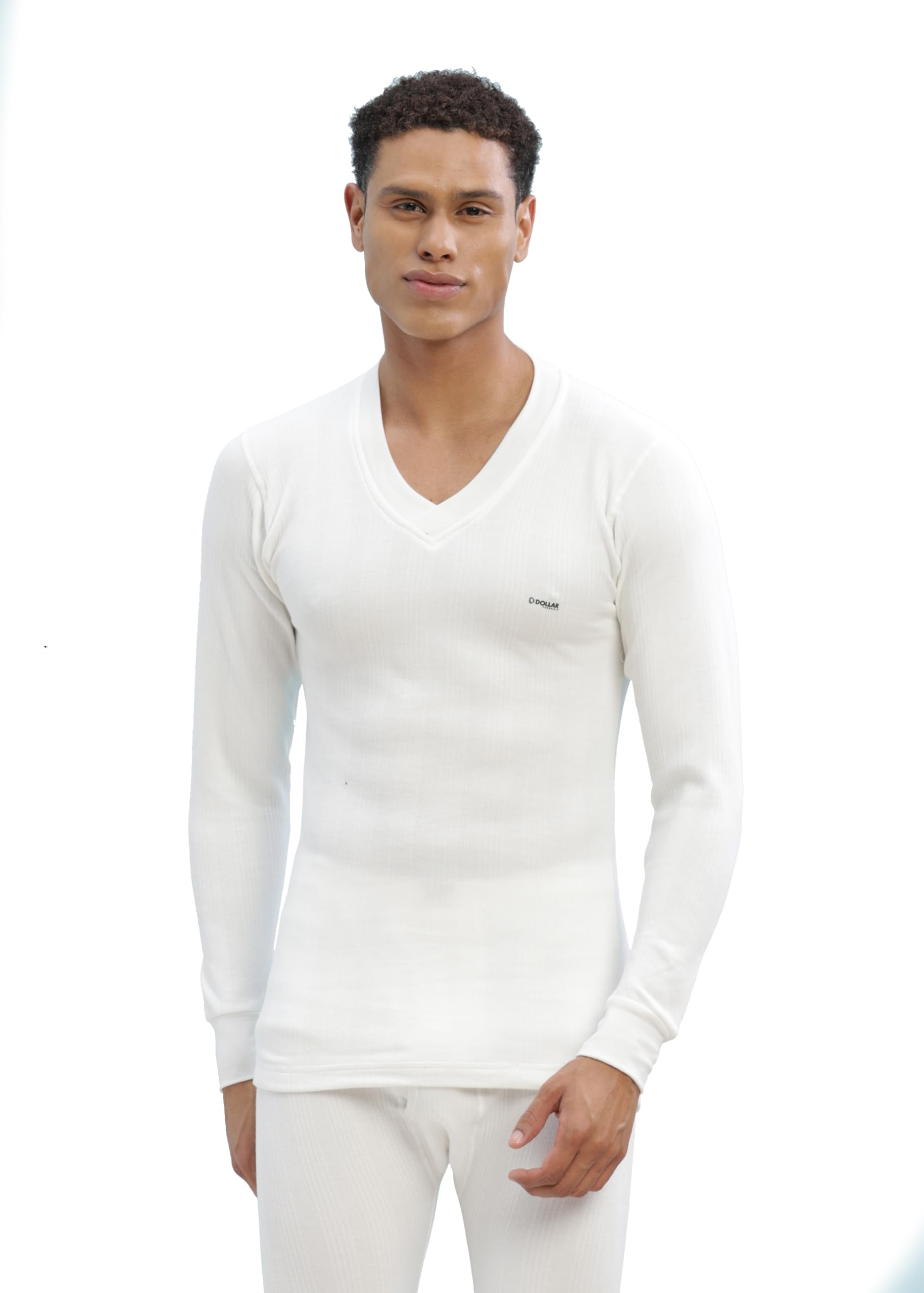 Ultra Combed Cotton Mens Thermal V-Neck Full Sleeve Top Off White