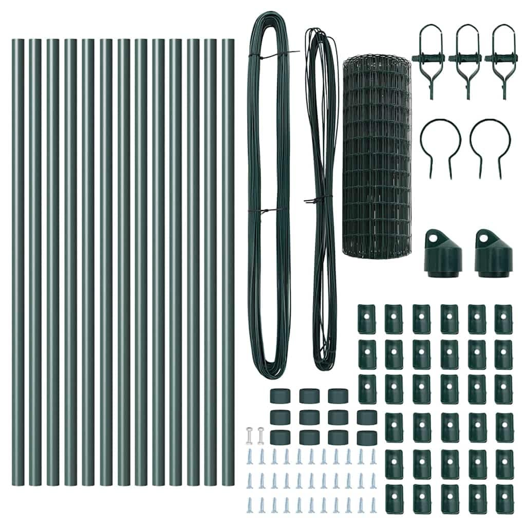 Set di recinzione da giardino, 250 x 0,6 m, verde, in acciaio e PVC, design moderno, robusto, per giardino, terrazza, balcone e vimini, include 11 pali e materiale di fissaggio, per esterni