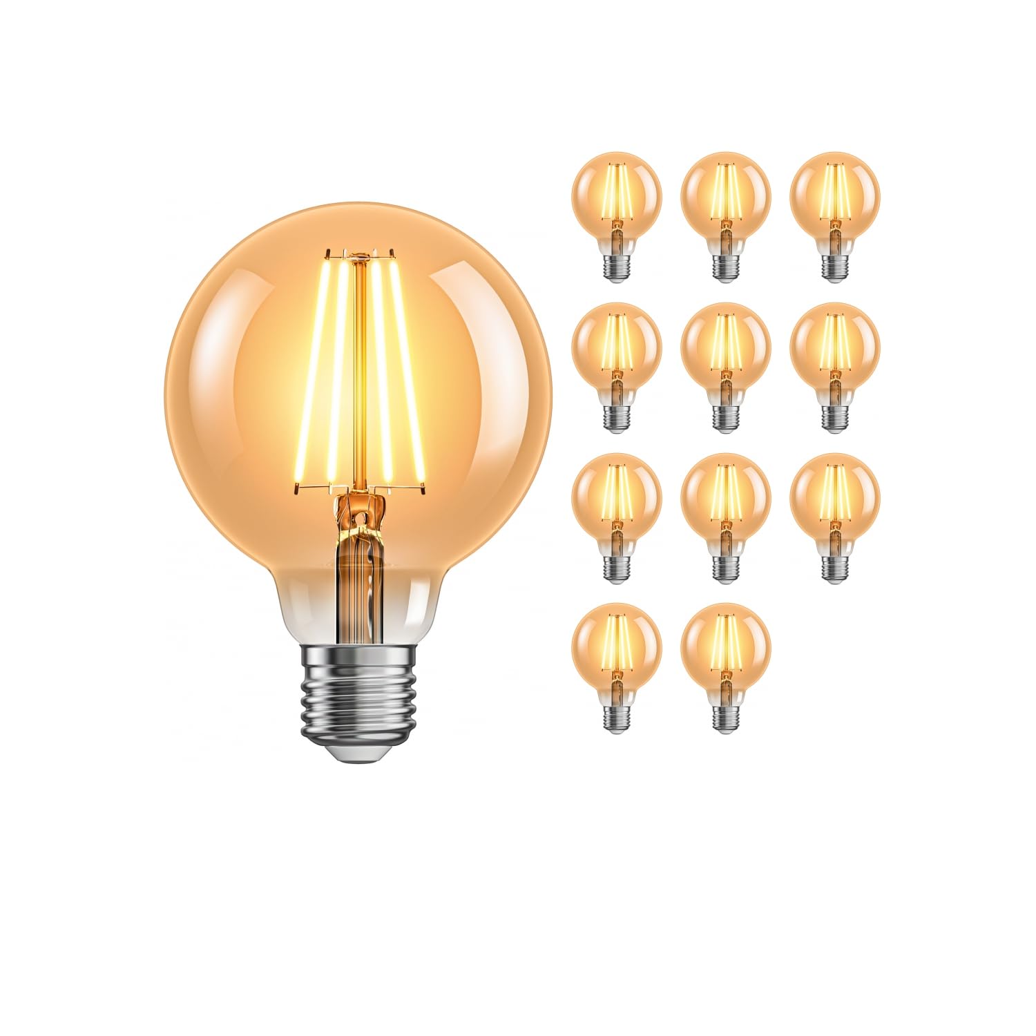 ledscom.de 12x E27 LED Leuchtmittel, G95, extra warmweiß (2500 K), 7,3 W, 818lm, 3-Stufen-Dimmer, goldfarben