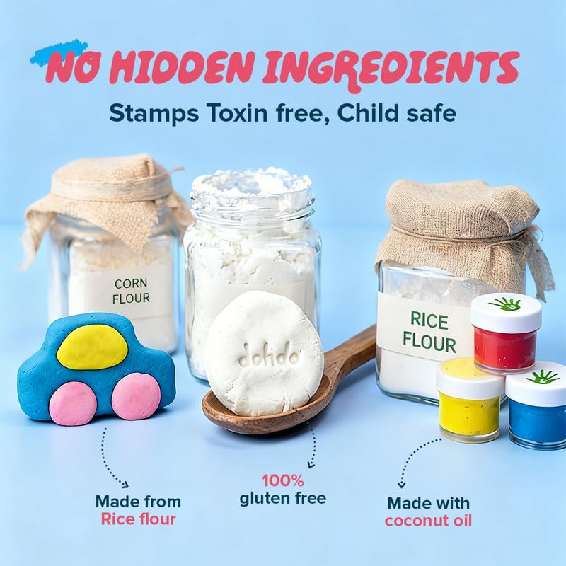 Image of dabble mini's Magic Dough Lab - Colour Mixing Playdough Kit | Gluten Free| Taste-Safe | 100% Natural Art & Science Activity Set Creative Skill | 10+ Guided Creation | Birthday Gift for Kids 3+ Years