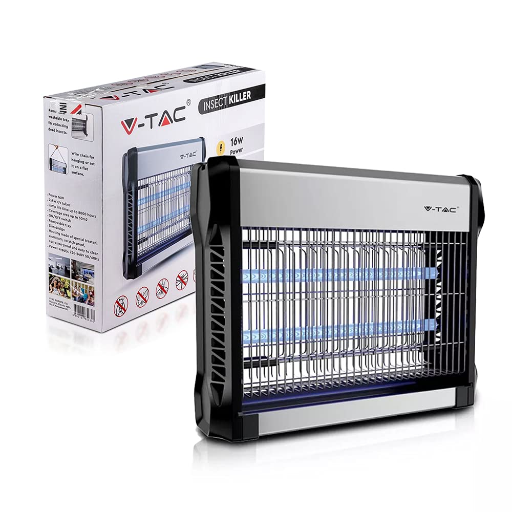V-TAC Electric Fly Killer | Insectocutor Bug Zapper Catcher | Electric Fly Zapper | UV Fly Killer | 2 * 8W Bug Zapper | Flies Killer Machine| Indoor Fly Zapper (BS PLUG) Coverage 50 Square Metres