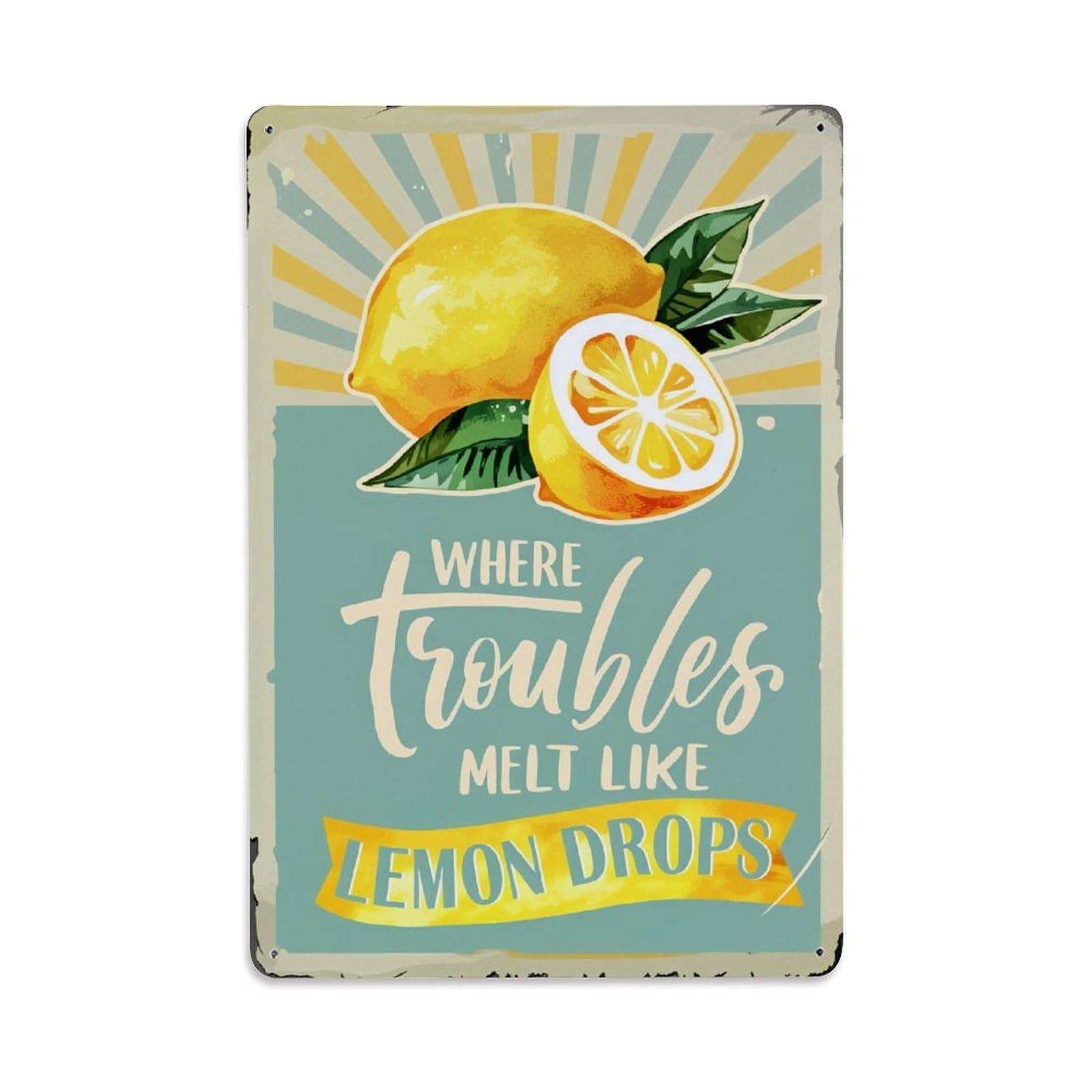 Enderetf Vintage Lemon Slices And Leaves Background Tin Sign Metal Poster, Home Bar Garage Man Cave Cafe Indoor & Outdoor Wall Decoration 8X12inches