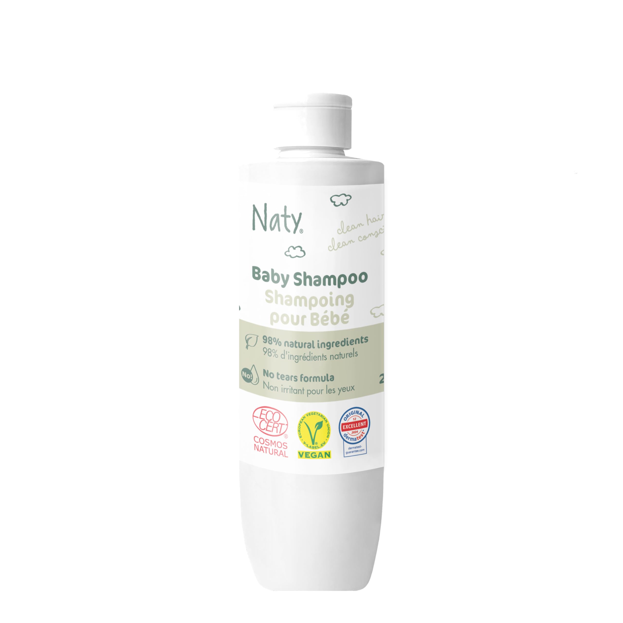 Naty Baby Shampoo 240ml, Tear Free, Vegan, Fragrance Free, Dermatologically Tested, COSMOS Natural Certified