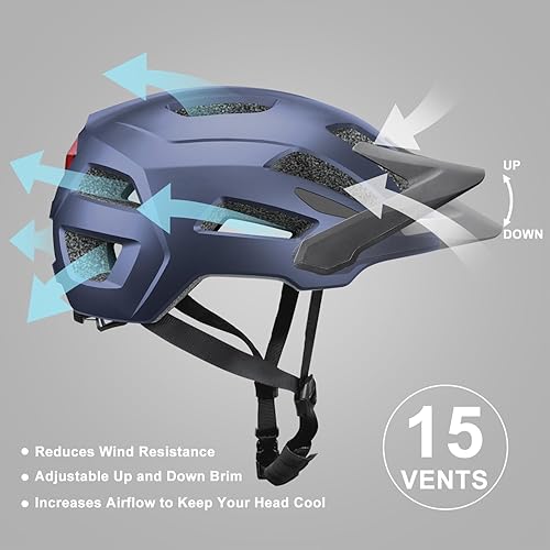 Miniatura 3 de Casco de bicicleta, cascos para adultos y hombres, luces LED delanteras y traseras con certificado seguro, casco de bicicleta de carretera MTB con