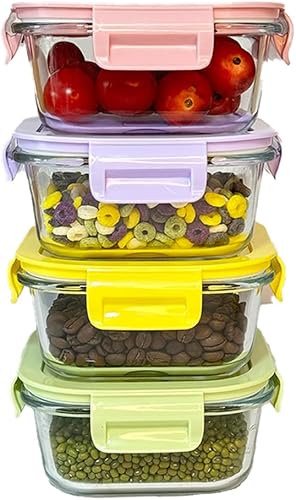 8 tapas cuadradas de vidrio para almacenamiento de alimentos, juego de recipientes cuadrados de vidrio para preparación de comidas, 2 tazas de