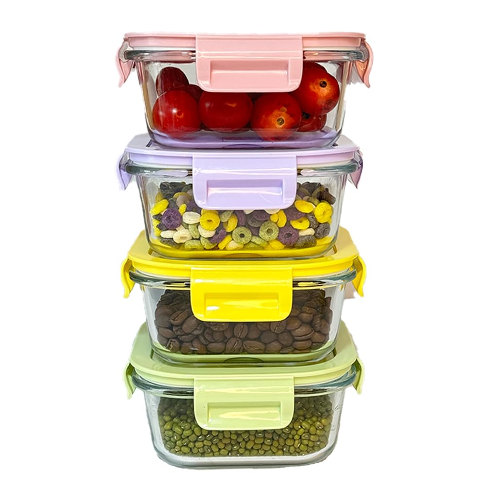 H.JSS WDJS Glass Food Storage Containers with Lids Airtight, Square Glass Soup Storage Container Set, BPA free Food bowls for Salad Lunch and Microwave, Freezer, Dishwasher safe (Small-500ml)