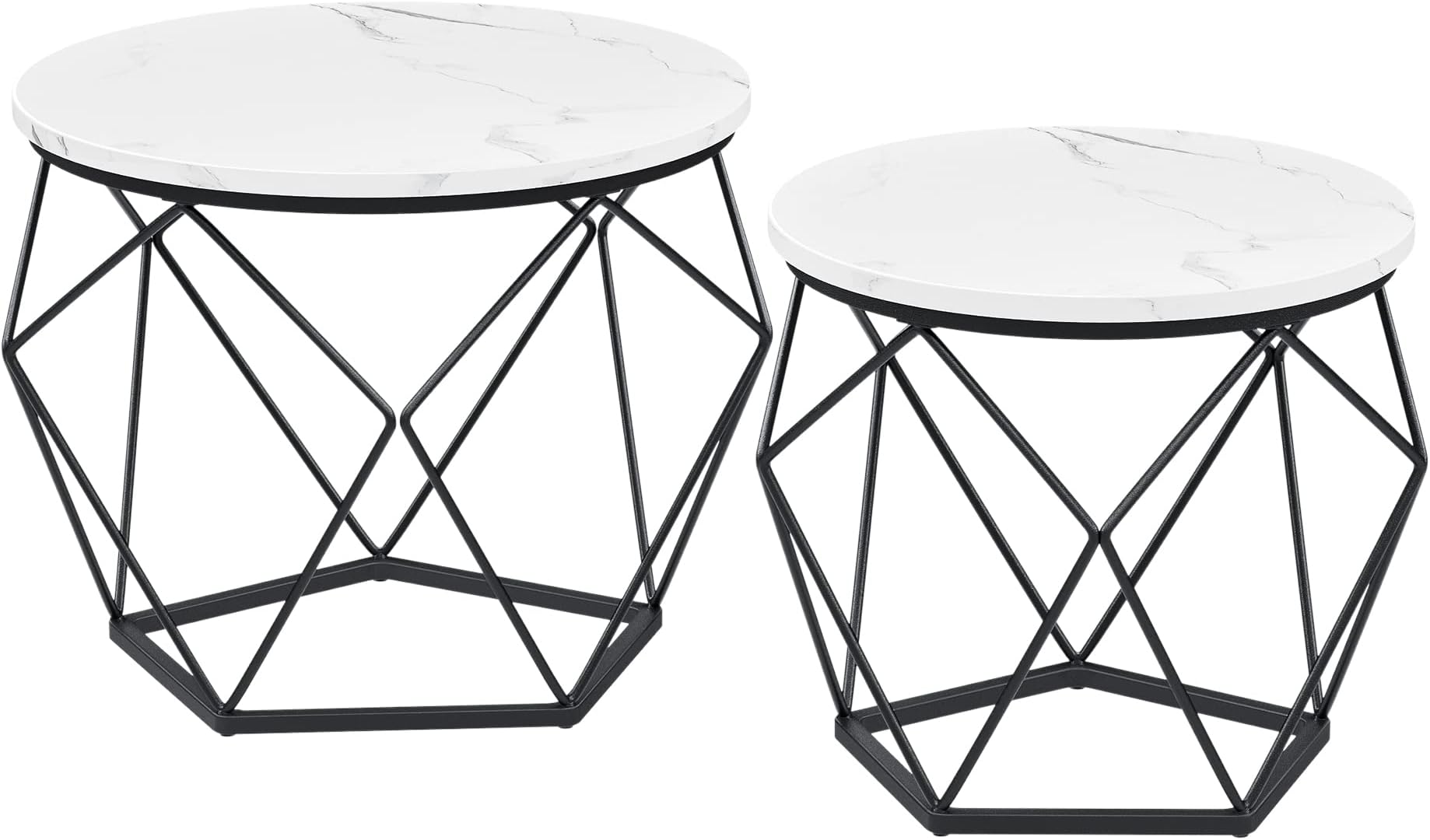 VASAGLE Round Coffee Table, Set of 2, Side Table, Sofa End Table, Modern Style, Removable Top, Steel Frame, for Living Room, White and Black LCT041W59