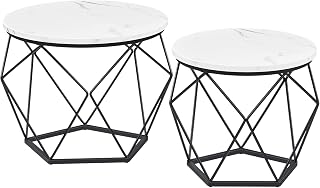 VASAGLE LET040B59 Round Coffee Table Set of 2 Side Table, Modern Style, Removable Table Top, Steel Frame, for Living Room, White and Black