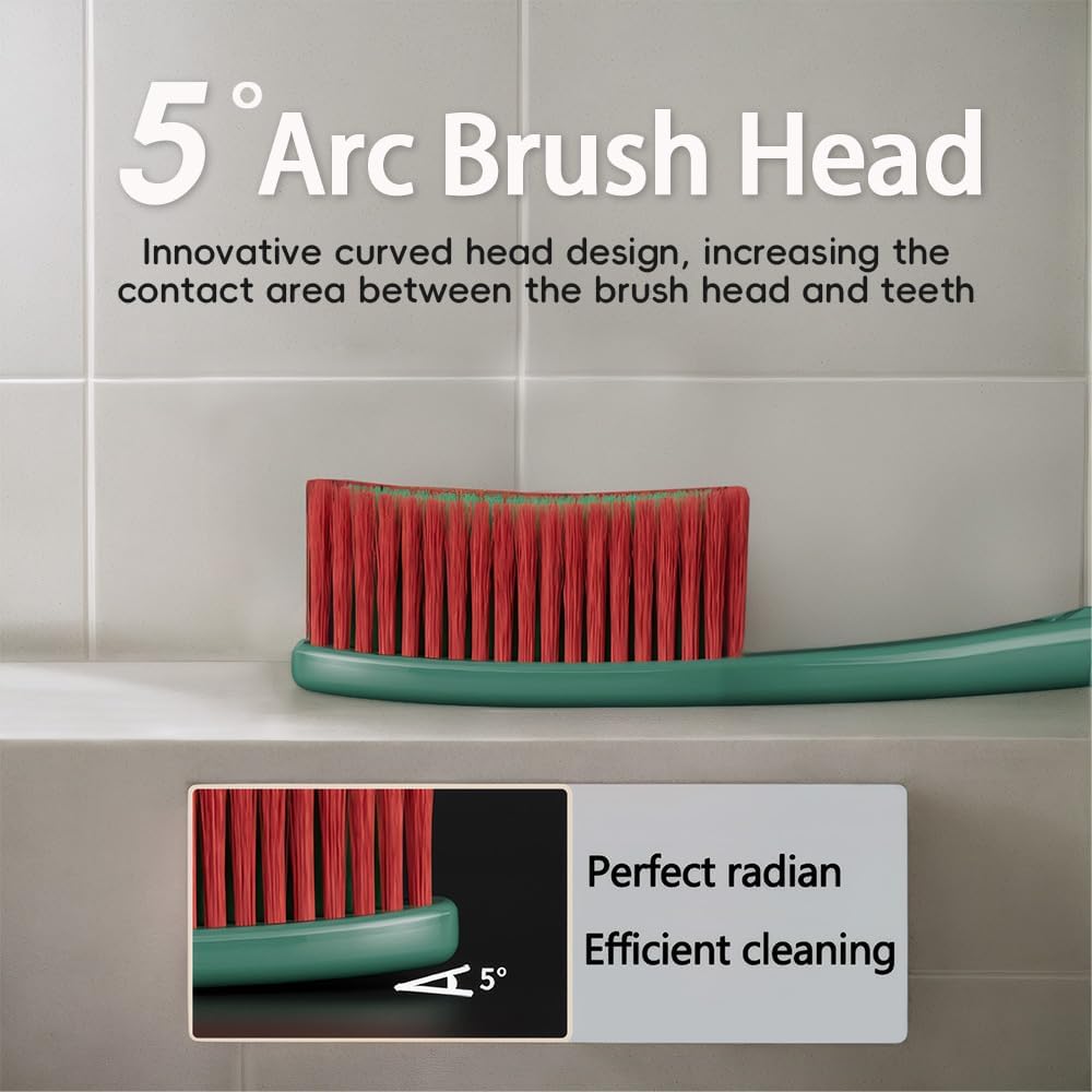 Long Head Manual Toothbrush, Extra Soft Flossing Toothbrush for Sensitive Gum, Interdental Cleaning Bristles for Adults (Pack of 5)
