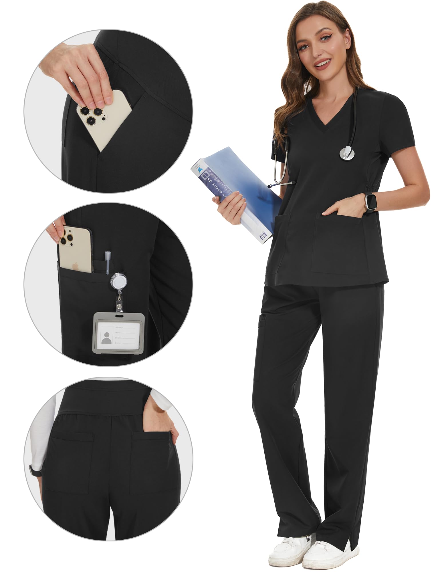 POSHGLAM Damen Umstandshose für Arbeit zum Überziehen, dehnbar, bequem, schmal, gerades Bein, knöchelhoch
