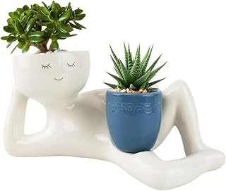 Lazy Guy Planter, 2025 Funny Planters for Indoor Plants, Lazy Little Character Flowerpot Succulent Planters Lying Down Resin Ornaments Home Decoration for Family and Friends(Blue)