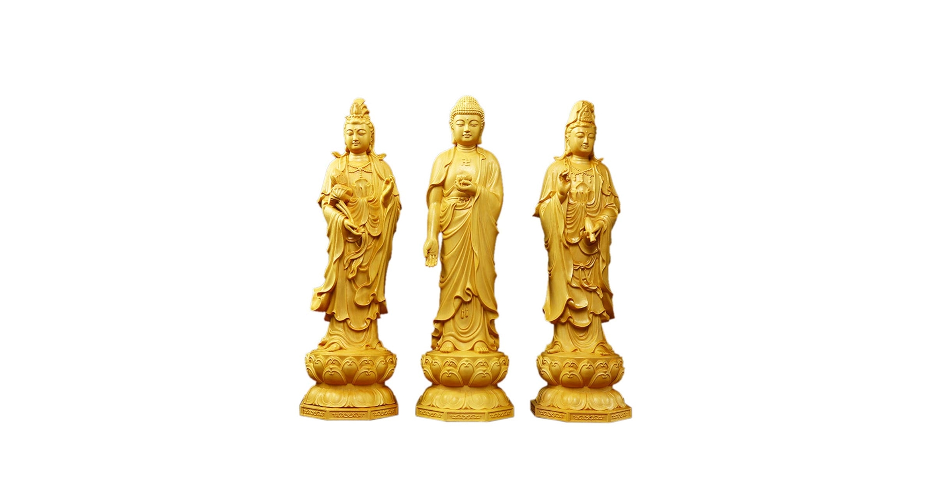 仏教美術 仏像 西方三聖仏像 家内 供養 銅 工芸品 置物 Amazon｜三仏像、 柘植木西方三聖：阿弥陀如来・観音菩薩・大勢
