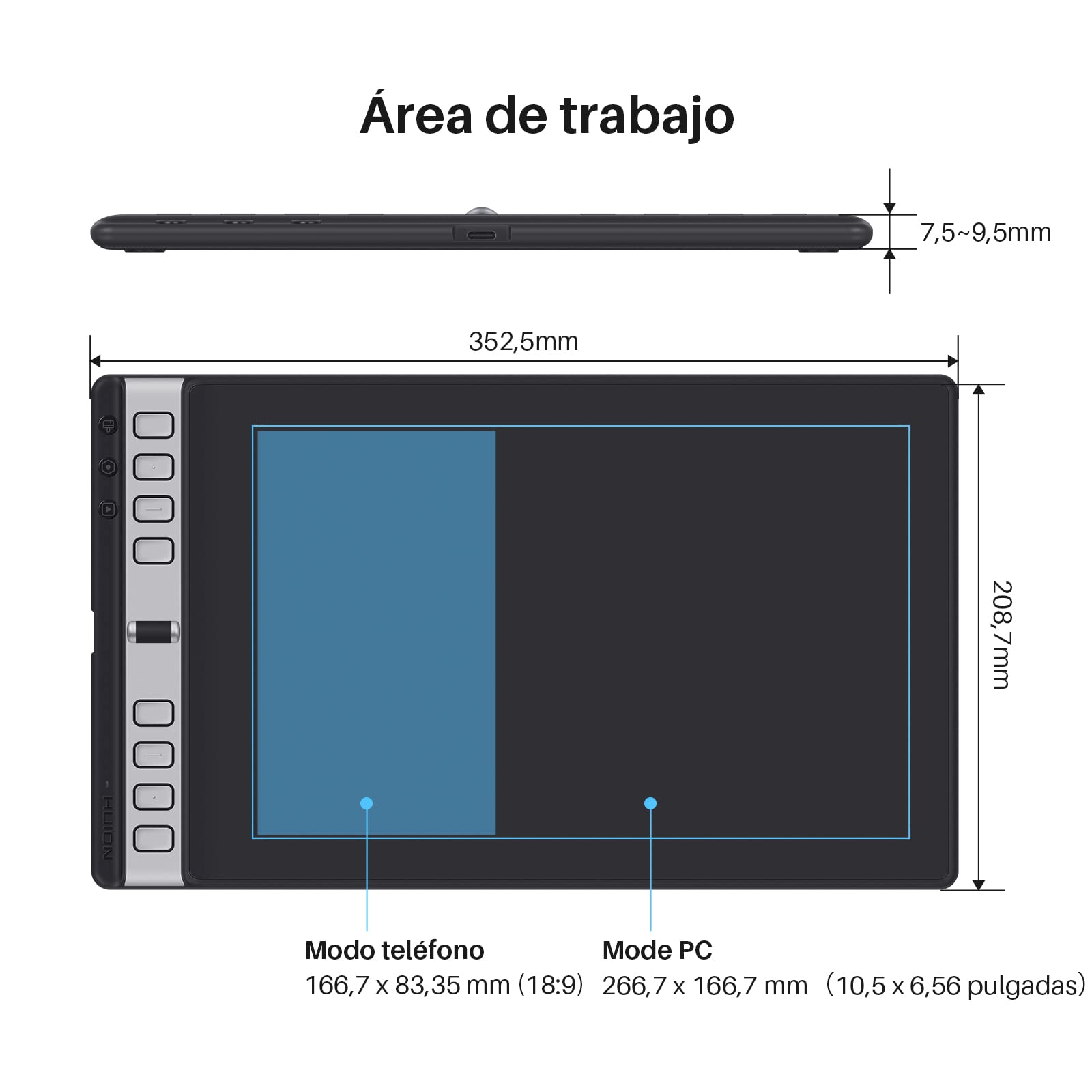 HUION Inspiroy 2 L Tableta Gráfica, 10.5 x 6.56 Pulgadas, Negro, Compatible con Mac, PC, Linux y Android, para Creación de Arte Digital, Edición de Fotos y Trabajo de Diseño