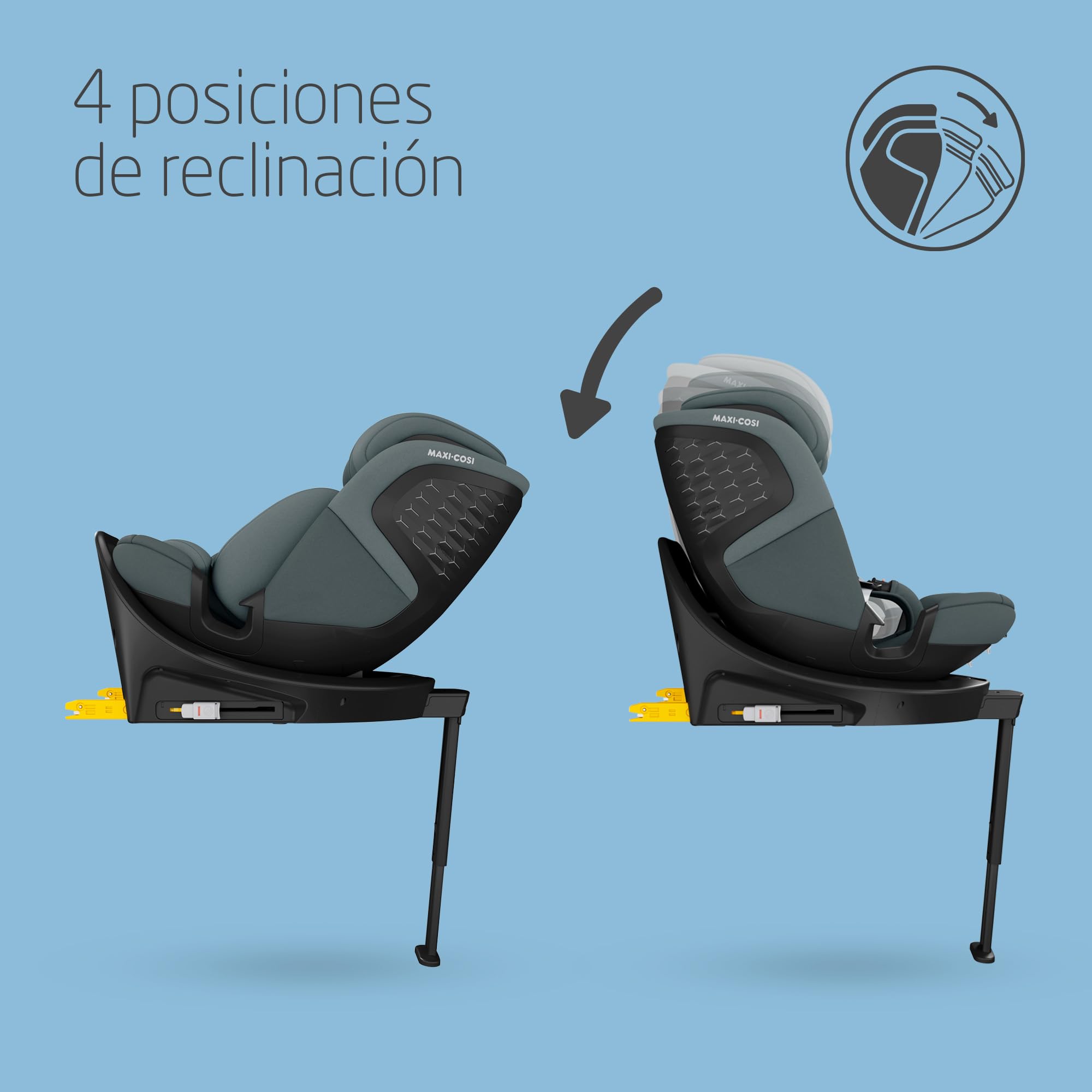 Maxi-Cosi Emerald 360 S i-Size, Silla coche bebé giratoria 360°multiedad, 0-12 años (40-150 cm), 360° FlexiSpin, 4 posiciones reclinación, Protección contra impactos laterales G-CELL, Tonal Graphite